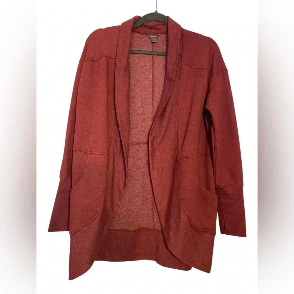 Eddie Bauer Burnt Red Open Front Sweater Medium
